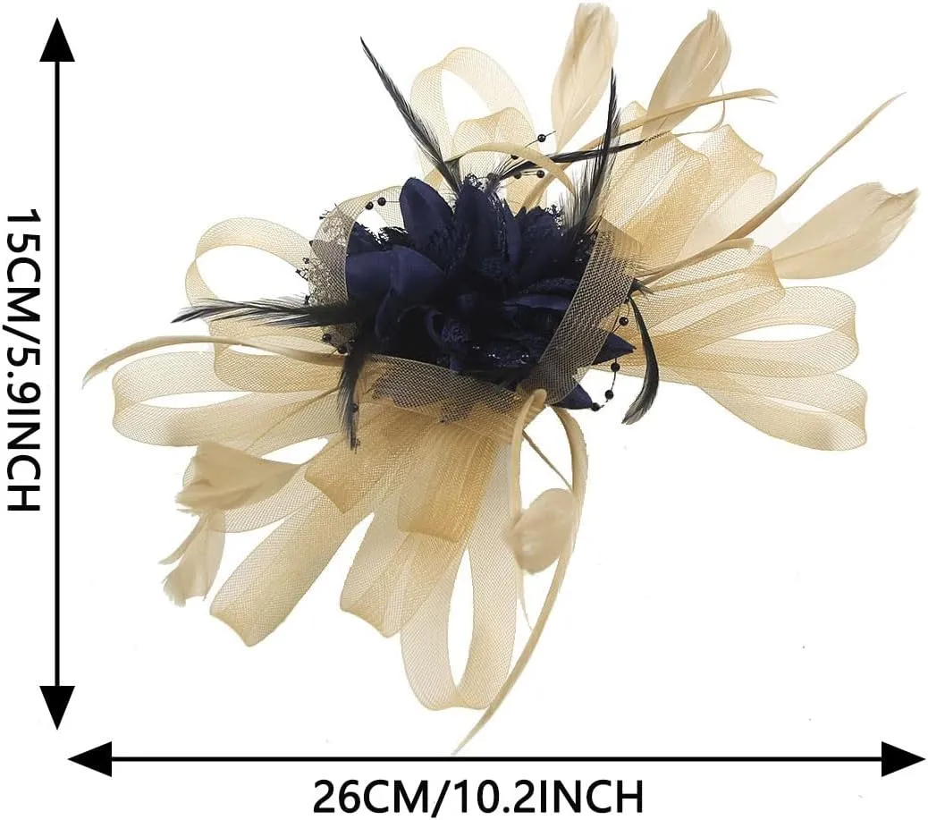 Fascinators Hat Flower Mesh Ribbons Feathers Headband and a Clip Tea Party Headwear for Girls and Women