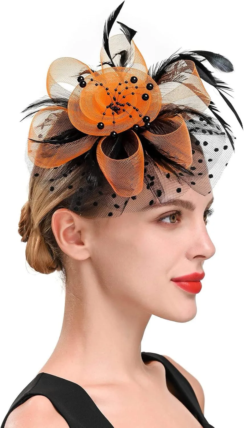 Fascinators Hat Headband Feather Flower Hair Clip Tea Party Wedding Headwear for Women Girls