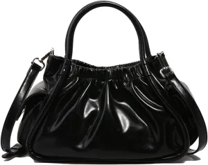Fashion Pleated Clouds Shaped Handbag for Women PU Leather Shoulder Satchel Crossbody Bag Purse with Adjustable Strap