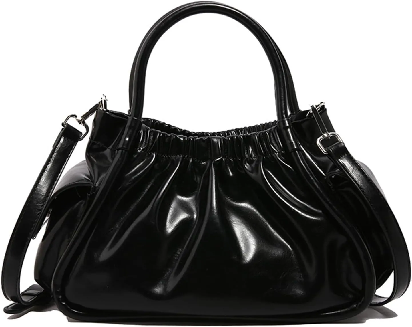 Fashion Pleated Clouds Shaped Handbag for Women PU Leather Shoulder Satchel Crossbody Bag Purse with Adjustable Strap