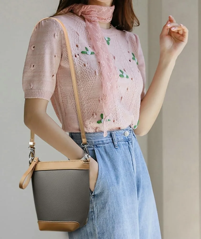 Fashion PU Leather Shoulder Tote Bag for Women Small Bucket Crossbody Purse Handbags Casual Top Handle Satchel