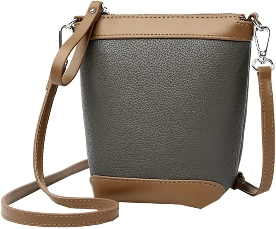 Fashion PU Leather Shoulder Tote Bag for Women Small Bucket Crossbody Purse Handbags Casual Top Handle Satchel