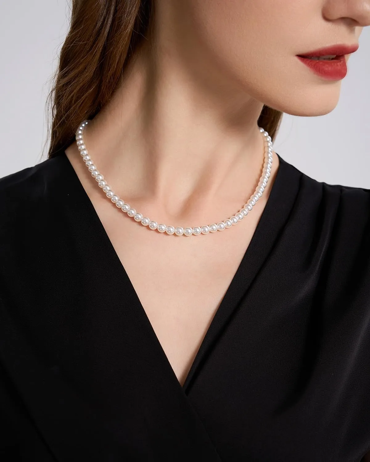 Faux Pearl Strand 4mm-10mm 14"-22" White Pearl Necklace Choker Women Men Wedding Jewelry
