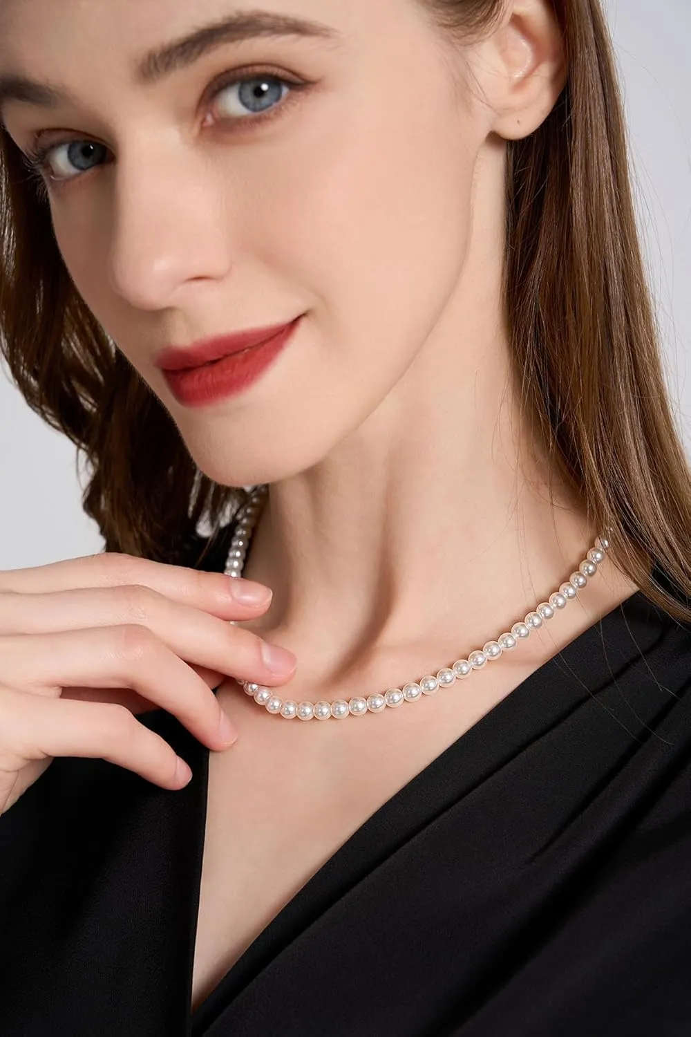 Faux Pearl Strand 4mm-10mm 14"-22" White Pearl Necklace Choker Women Men Wedding Jewelry