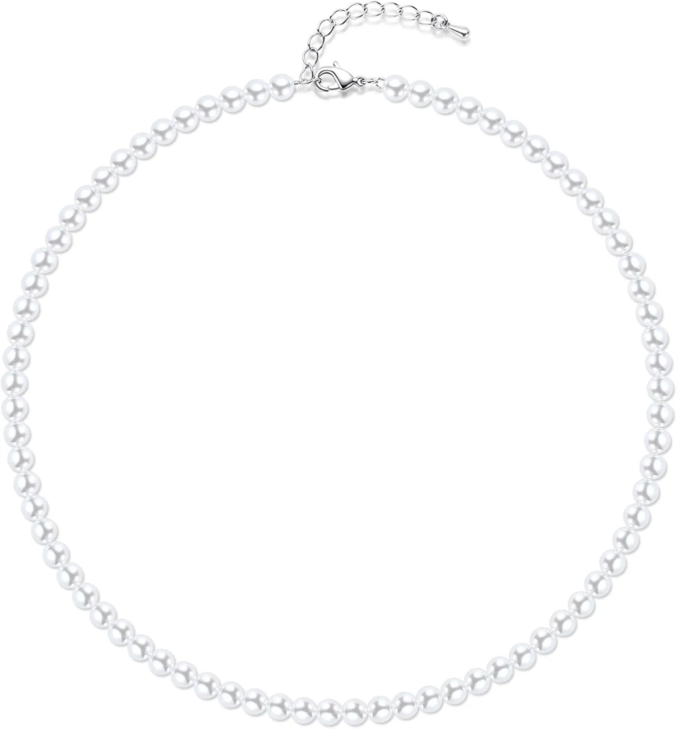 Faux Pearl Strand 4mm-10mm 14"-22" White Pearl Necklace Choker Women Men Wedding Jewelry