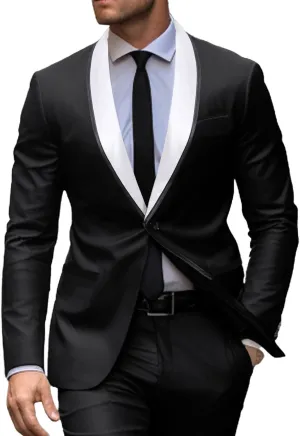 Finelylove Suit Jacket for Men Slim Fit Shawl Lapel One Button Sport Coat Dinner Party Prom Wedding Stlish Tuxedo Suits