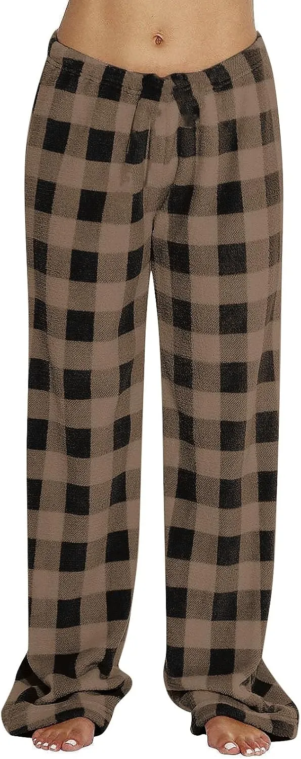 Flannel Pajama Pants Women Soft Cute Buffalo Plaid Pajama Pants Comfy Casual Elastic Waist Wide Leg Sleep Pants