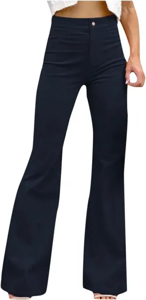 Flare Corduroy Pants for Women High Waisted Velvet Wide Leg Trousers Vintage Bell Bottom Leggings