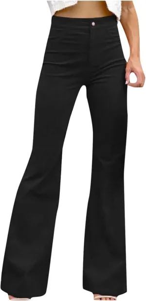 Flare Corduroy Pants for Women High Waisted Velvet Wide Leg Trousers Vintage Bell Bottom Leggings