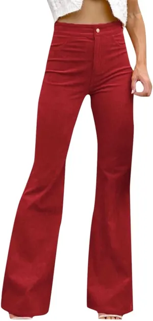 Flare Corduroy Pants for Women High Waisted Velvet Wide Leg Trousers Vintage Bell Bottom Leggings