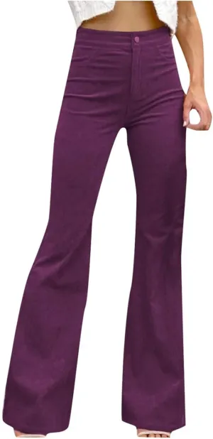 Flare Corduroy Pants for Women High Waisted Velvet Wide Leg Trousers Vintage Bell Bottom Leggings