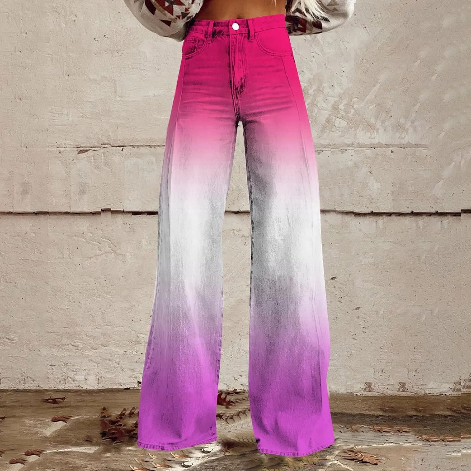 Flare Jeans for Women Wide Leg Jeans Woman Vintage Floral Print High Waisted Straight Stretch Pants with Pockets