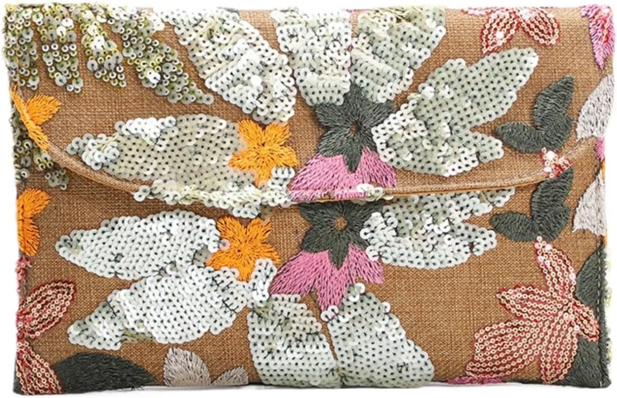 Floral Embroidery Party Purses Sequin Beaded Purse Y2k Summer Small Mini Clutch Bag Women