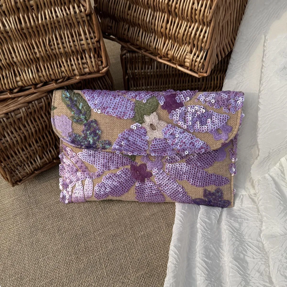 Floral Embroidery Party Purses Sequin Beaded Purse Y2k Summer Small Mini Clutch Bag Women
