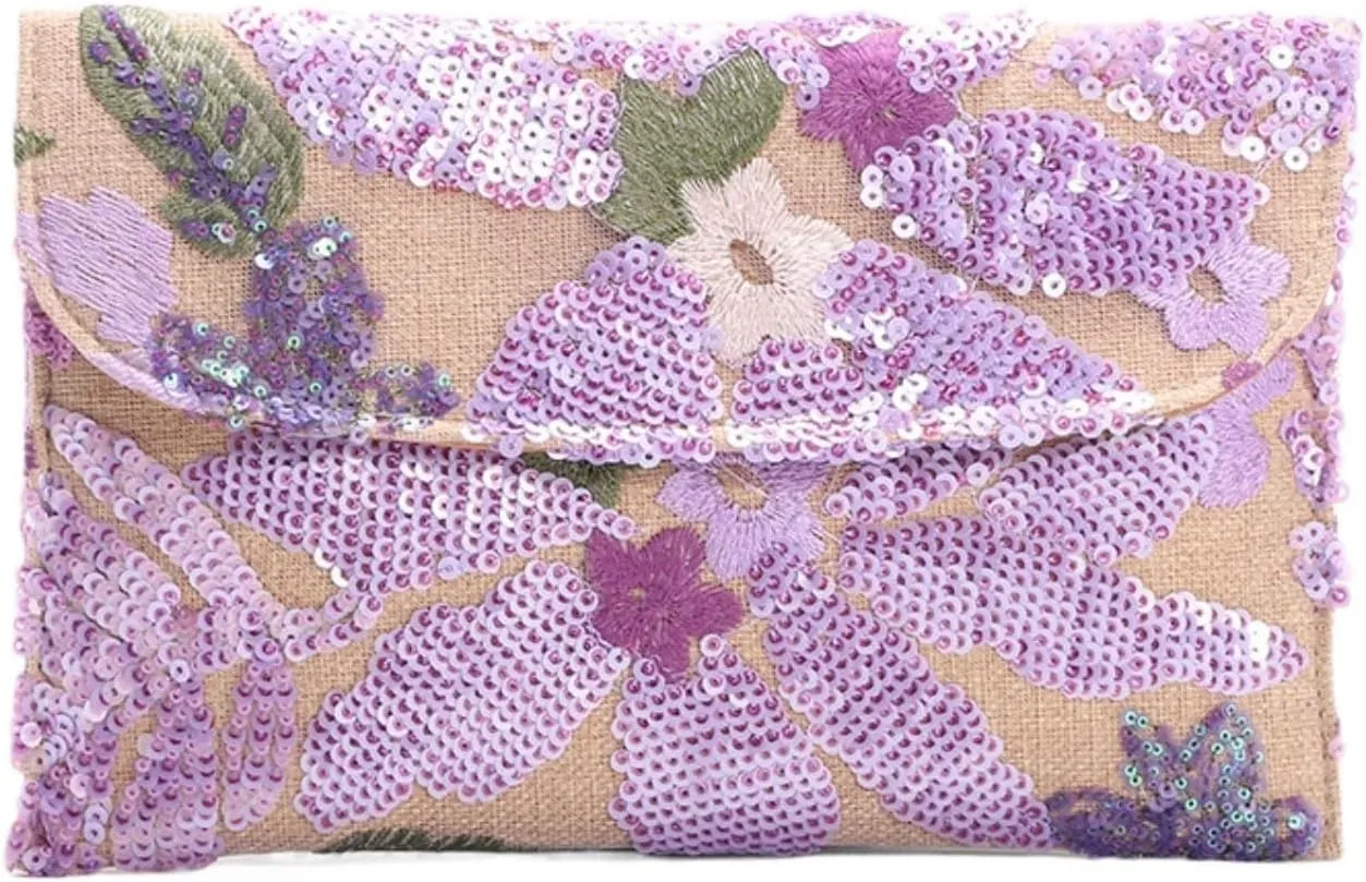 Floral Embroidery Party Purses Sequin Beaded Purse Y2k Summer Small Mini Clutch Bag Women
