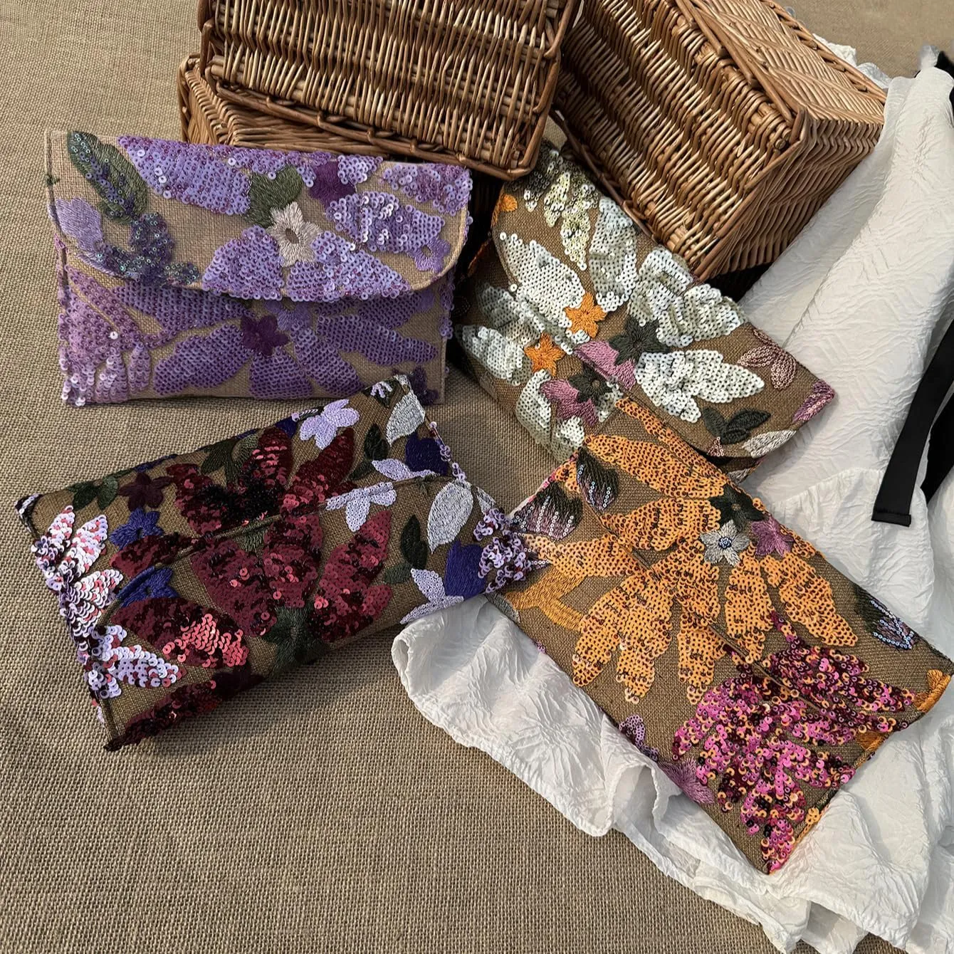 Floral Embroidery Party Purses Sequin Beaded Purse Y2k Summer Small Mini Clutch Bag Women