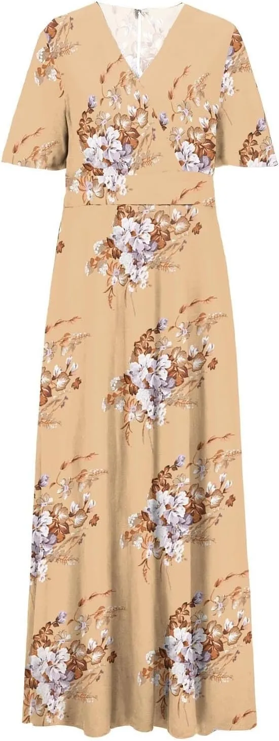 Floral Maxi Dresses for Women 2025 Summer Casual Plus Size V Neck Flowy Long Dress Baggy Comfy Beach Vacation Sundress