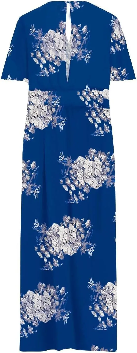 Floral Maxi Dresses for Women 2025 Summer Casual Plus Size V Neck Flowy Long Dress Baggy Comfy Beach Vacation Sundress