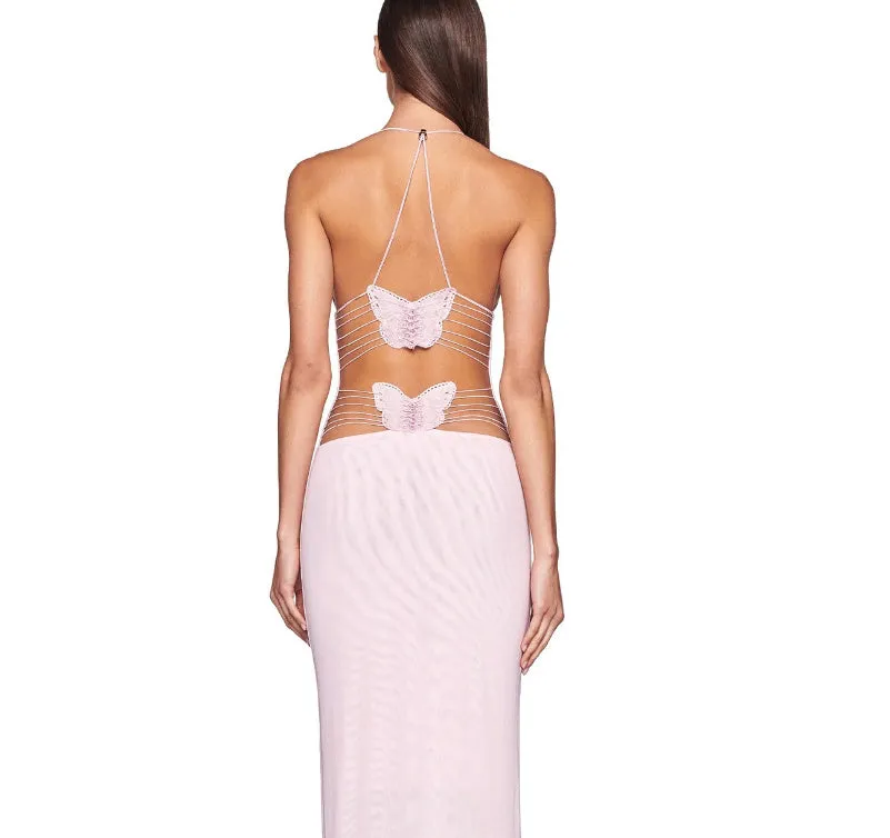 Floral Print Halter Dress with Butterfly Back – Spring/Summer