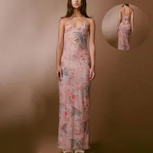 Floral Print Halter Dress with Butterfly Back – Spring/Summer