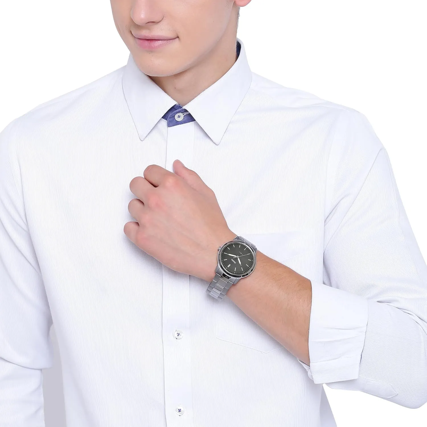 Fossil Men's Minimalist Quartz Stainless Steel and Leather Three-Hand Watch