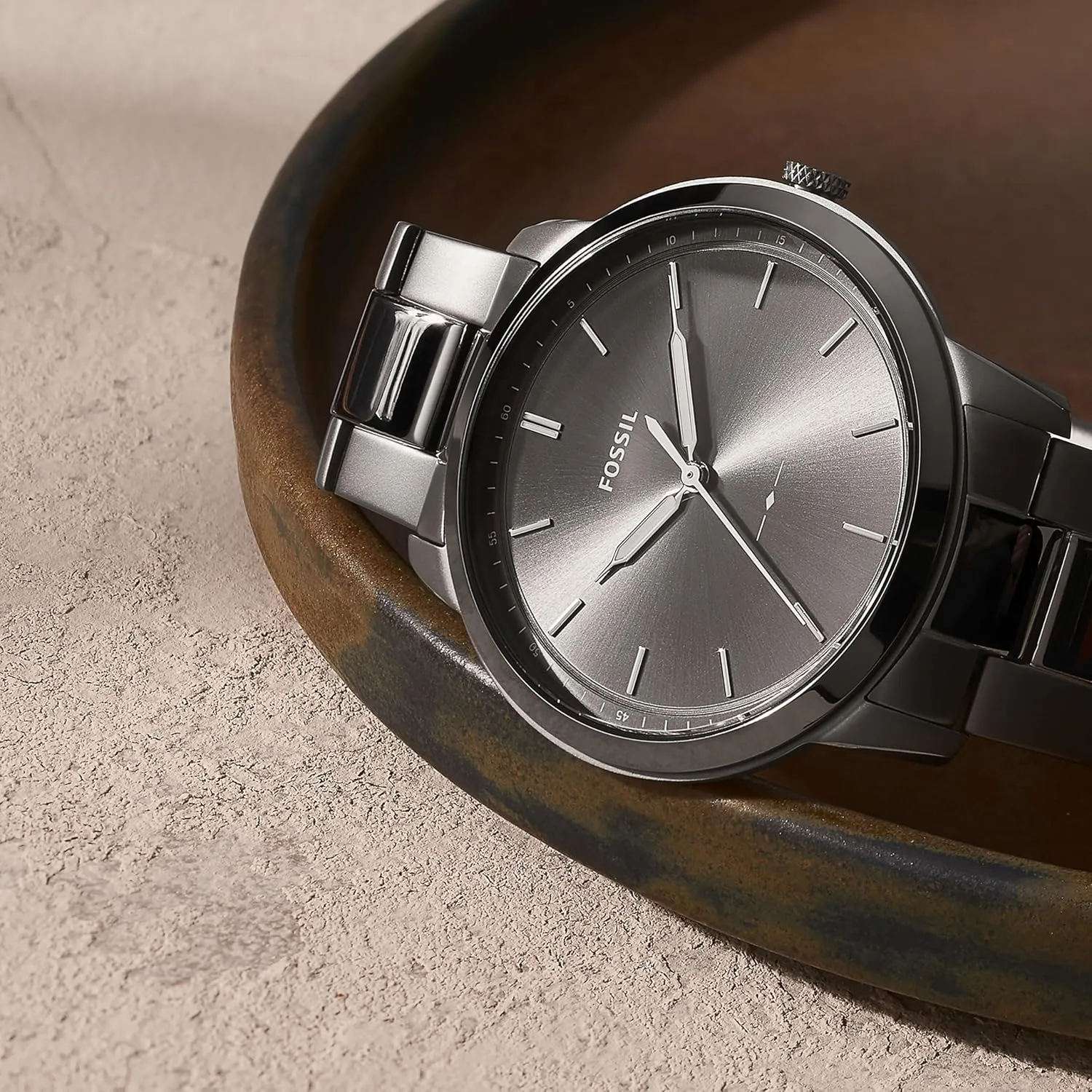 Fossil Men's Minimalist Quartz Stainless Steel and Leather Three-Hand Watch