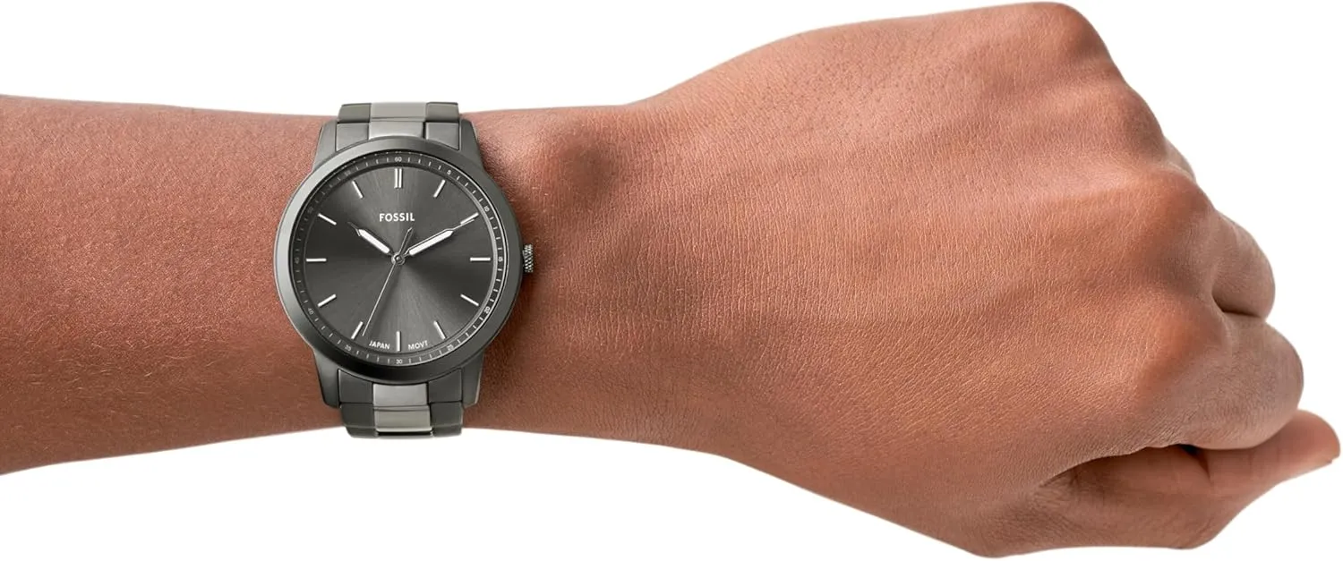 Fossil Men's Minimalist Quartz Stainless Steel and Leather Three-Hand Watch