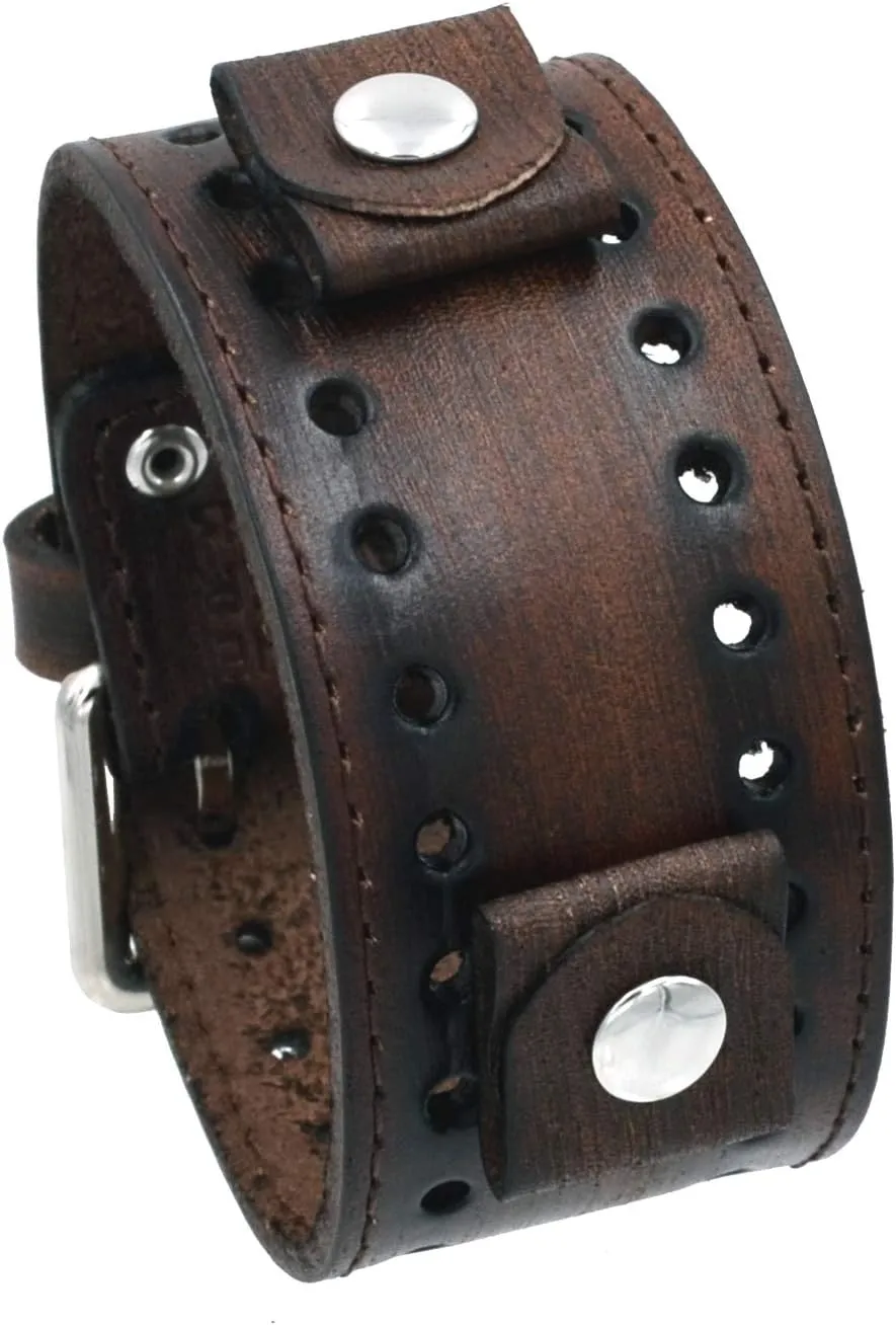 FSB-B Distressed Wash Out Brown Wide Leather Cuff Wrist Watch Band