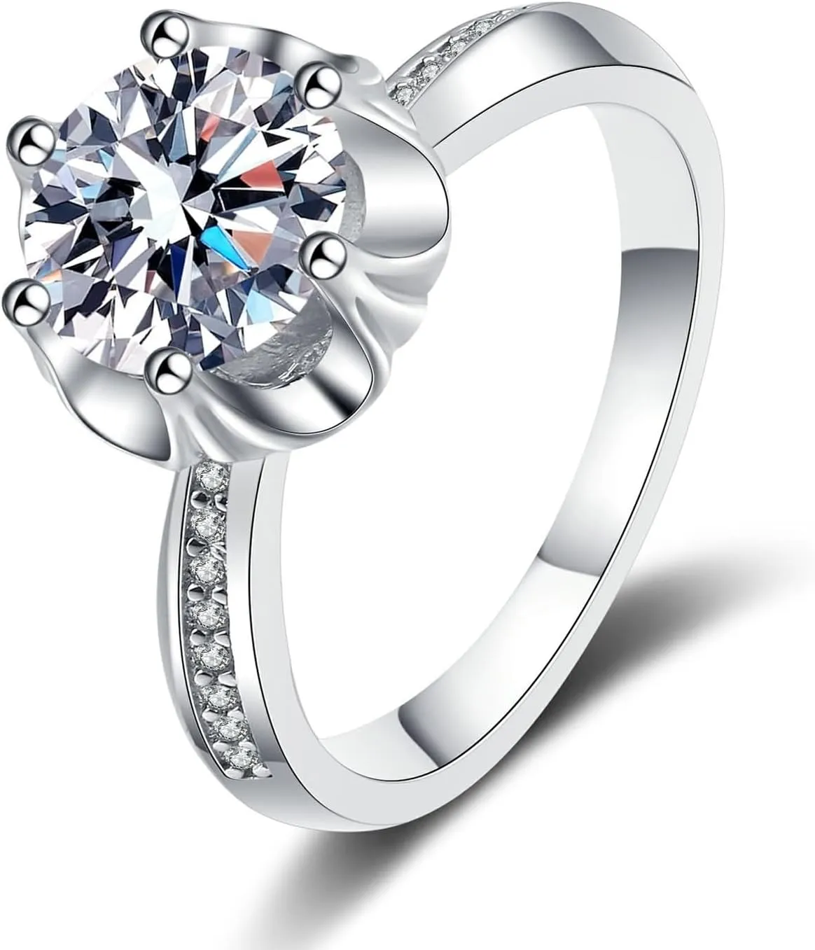 Funny Engagement Ring, Stacked Rings for Women Flower White Gold with Cubic Zirconia 925 Sterling Silver