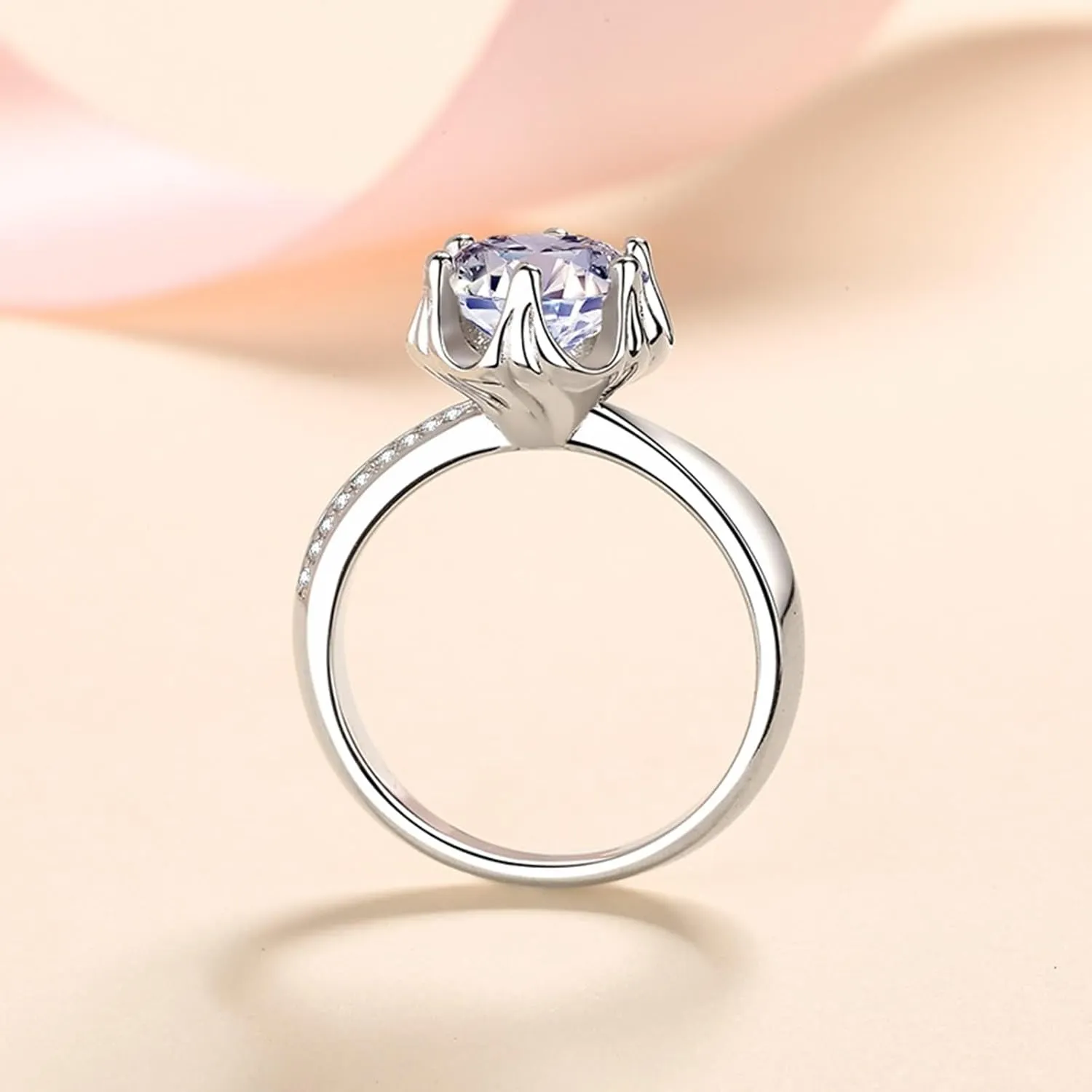 Funny Engagement Ring, Stacked Rings for Women Flower White Gold with Cubic Zirconia 925 Sterling Silver