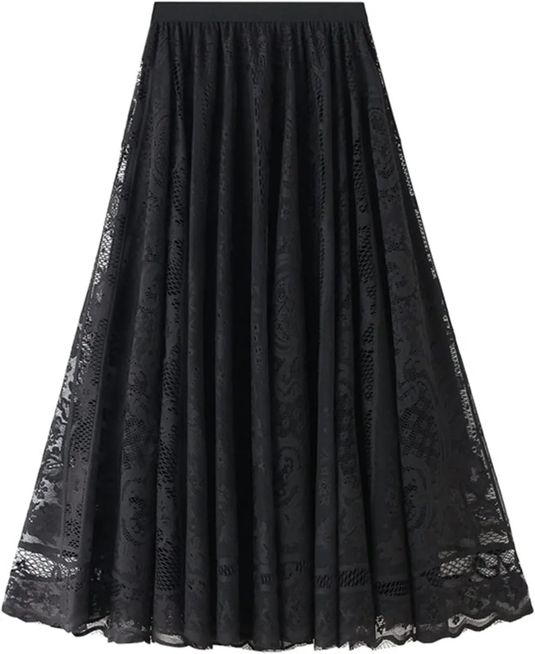 FZYLQY 2025 Womens Lace Tulle Skirt Elastic High Waist A-line Skirts Mesh Layered Fairy Skirt Pleated Tutu Midi Skirts