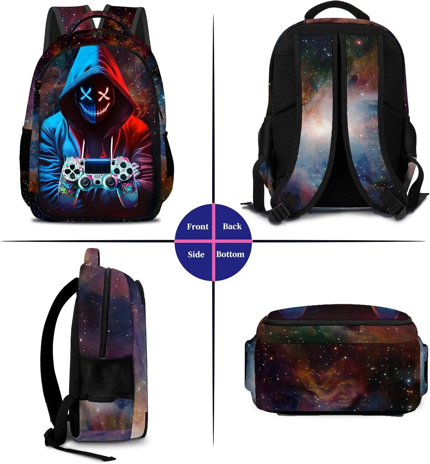 Game Backpack Set for Boys, Gaming Backpack 3 Pack, Boy Backpack Lunch Box, and Pencil Bag for Kids Teens Elementary Middle School Large Capacity Game School Bag 17" Travel Back Pack