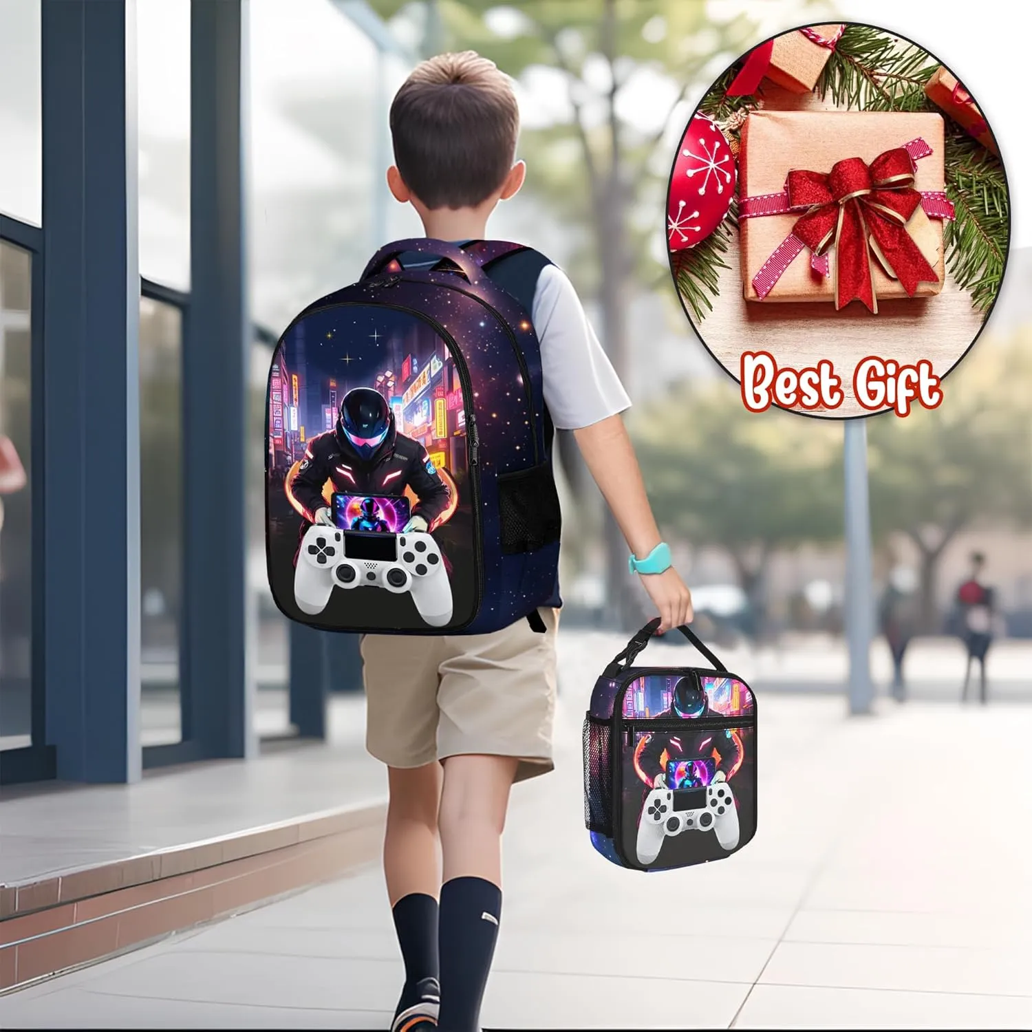 Game Backpack Set for Boys, Gaming Backpack 3 Pack, Boy Backpack Lunch Box, and Pencil Bag for Kids Teens Elementary Middle School Large Capacity Game School Bag 17" Travel Back Pack