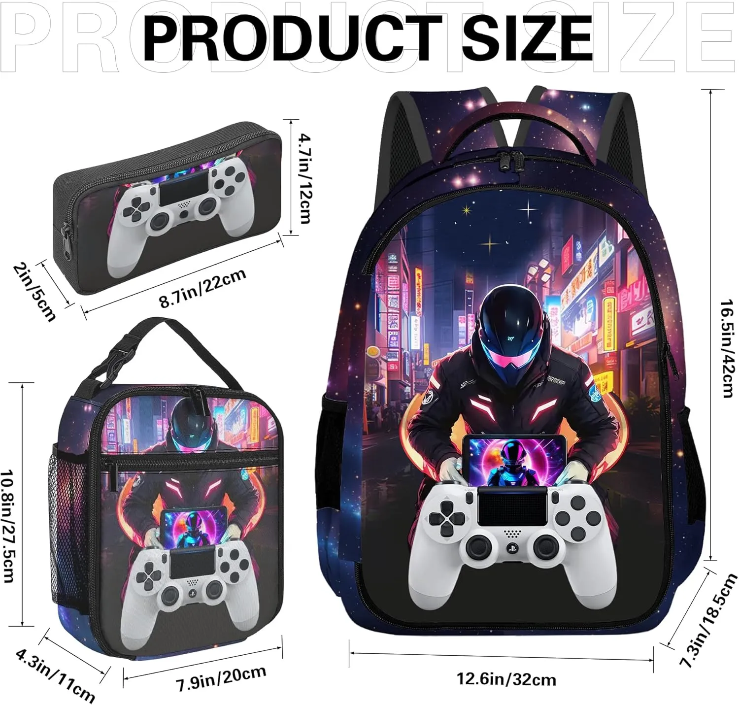 Game Backpack Set for Boys, Gaming Backpack 3 Pack, Boy Backpack Lunch Box, and Pencil Bag for Kids Teens Elementary Middle School Large Capacity Game School Bag 17" Travel Back Pack