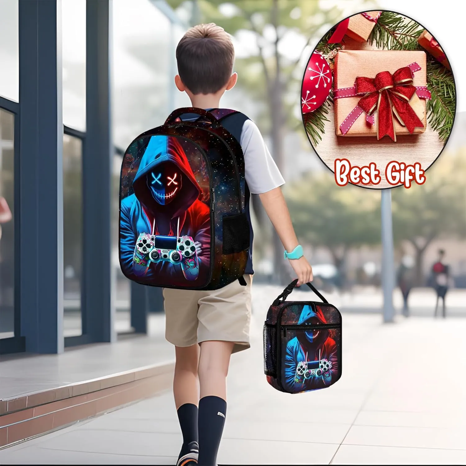 Game Backpack Set for Boys, Gaming Backpack 3 Pack, Boy Backpack Lunch Box, and Pencil Bag for Kids Teens Elementary Middle School Large Capacity Game School Bag 17" Travel Back Pack