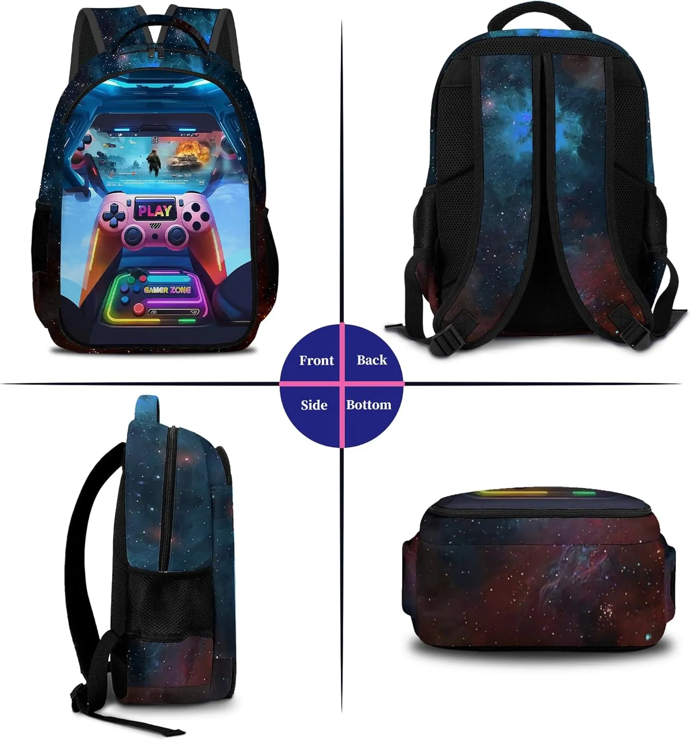 Game Backpack Set for Boys, Gaming Backpack 3 Pack, Boy Backpack Lunch Box, and Pencil Bag for Kids Teens Elementary Middle School Large Capacity Game School Bag 17" Travel Back Pack