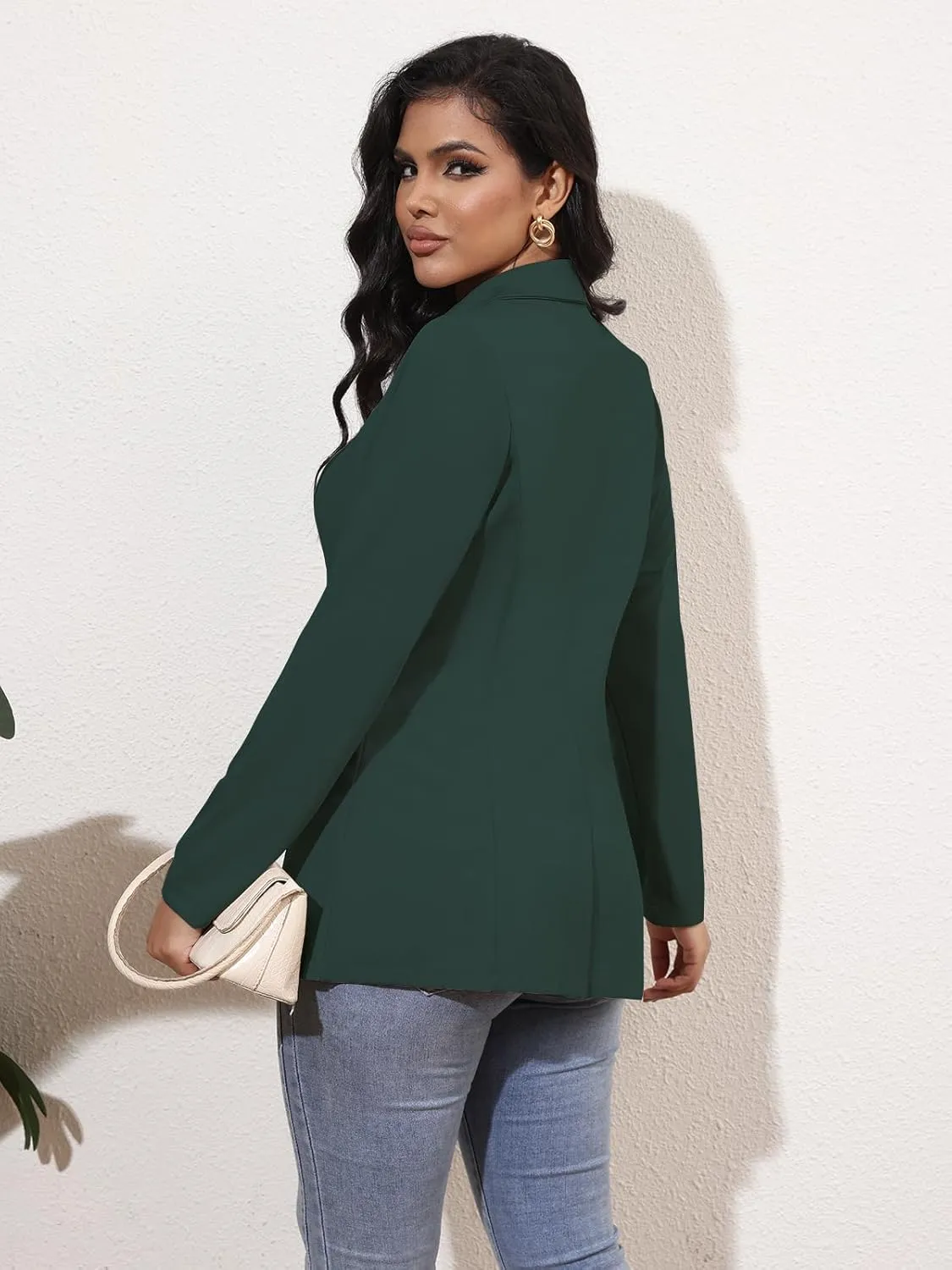 Genhoo Women's Long Sleeve Blazer Open Front Cardigan Jacket Work Office Blazer with Zipper Pockets S-3XL
