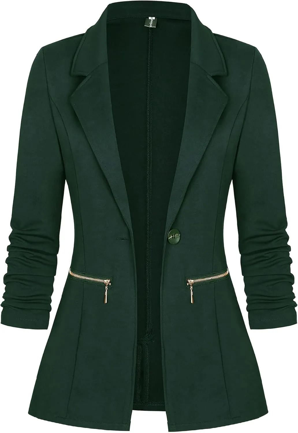 Genhoo Women's Long Sleeve Blazer Open Front Cardigan Jacket Work Office Blazer with Zipper Pockets S-3XL