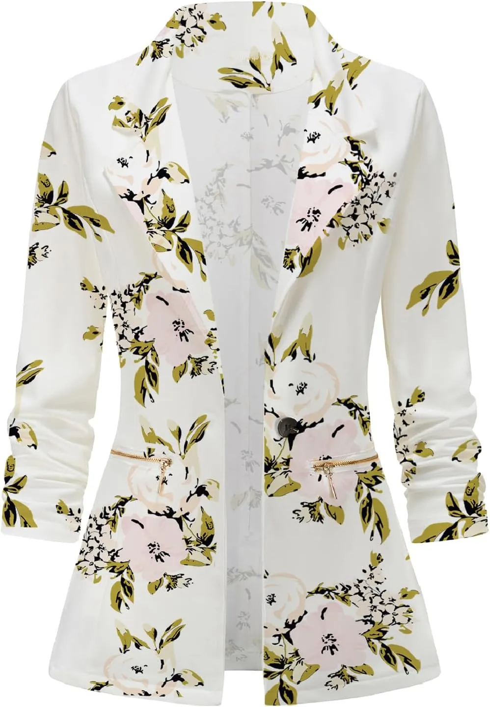 Genhoo Women's Long Sleeve Blazer Open Front Cardigan Jacket Work Office Blazer with Zipper Pockets S-3XL