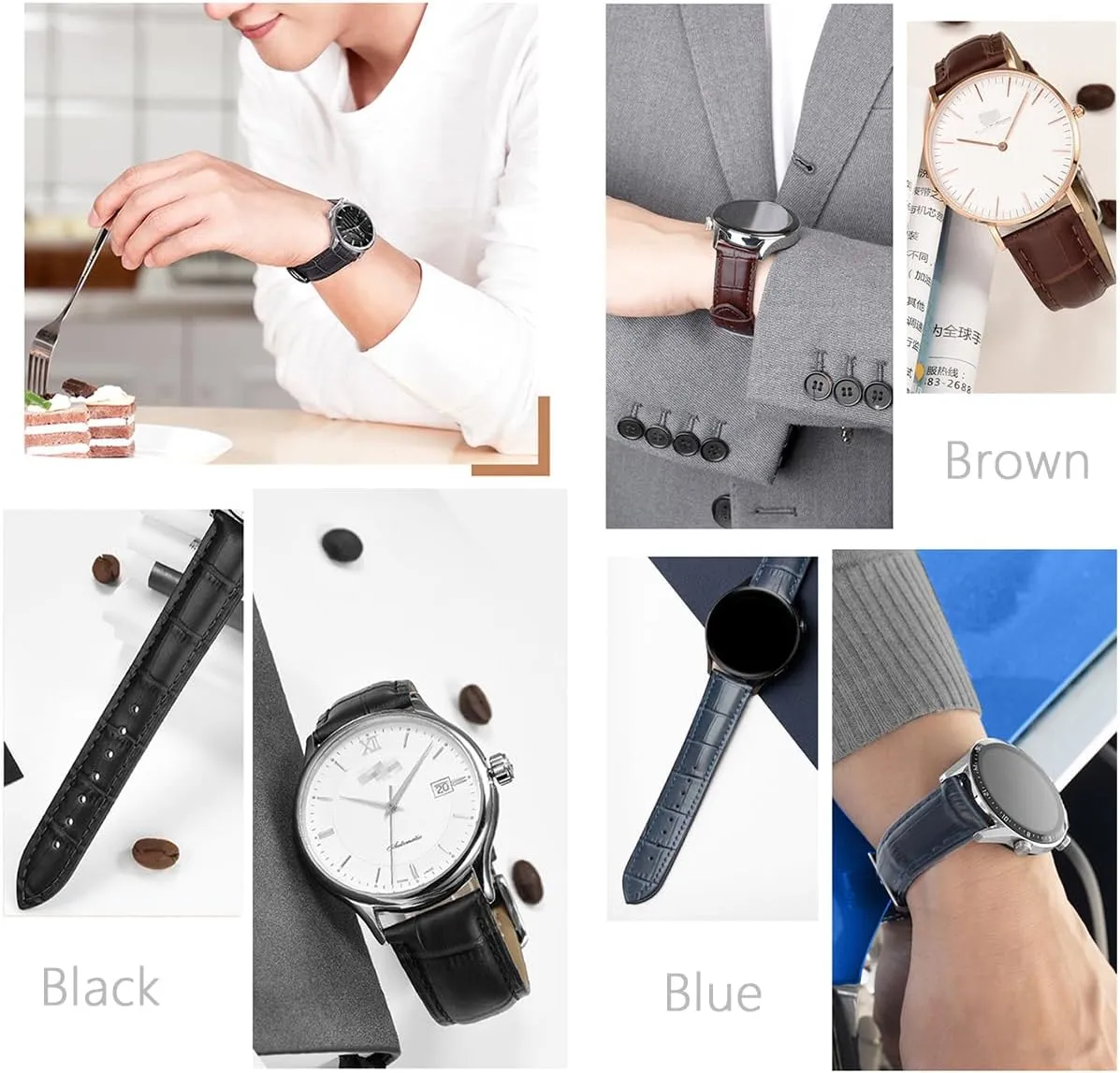 Genuine Leather Alligator Grain Watch Band Women Men Quick Release Bands Vintage Classic Wristbands Replacement Strap for 18mm 19mm 20mm 21mm 22mm 24mm