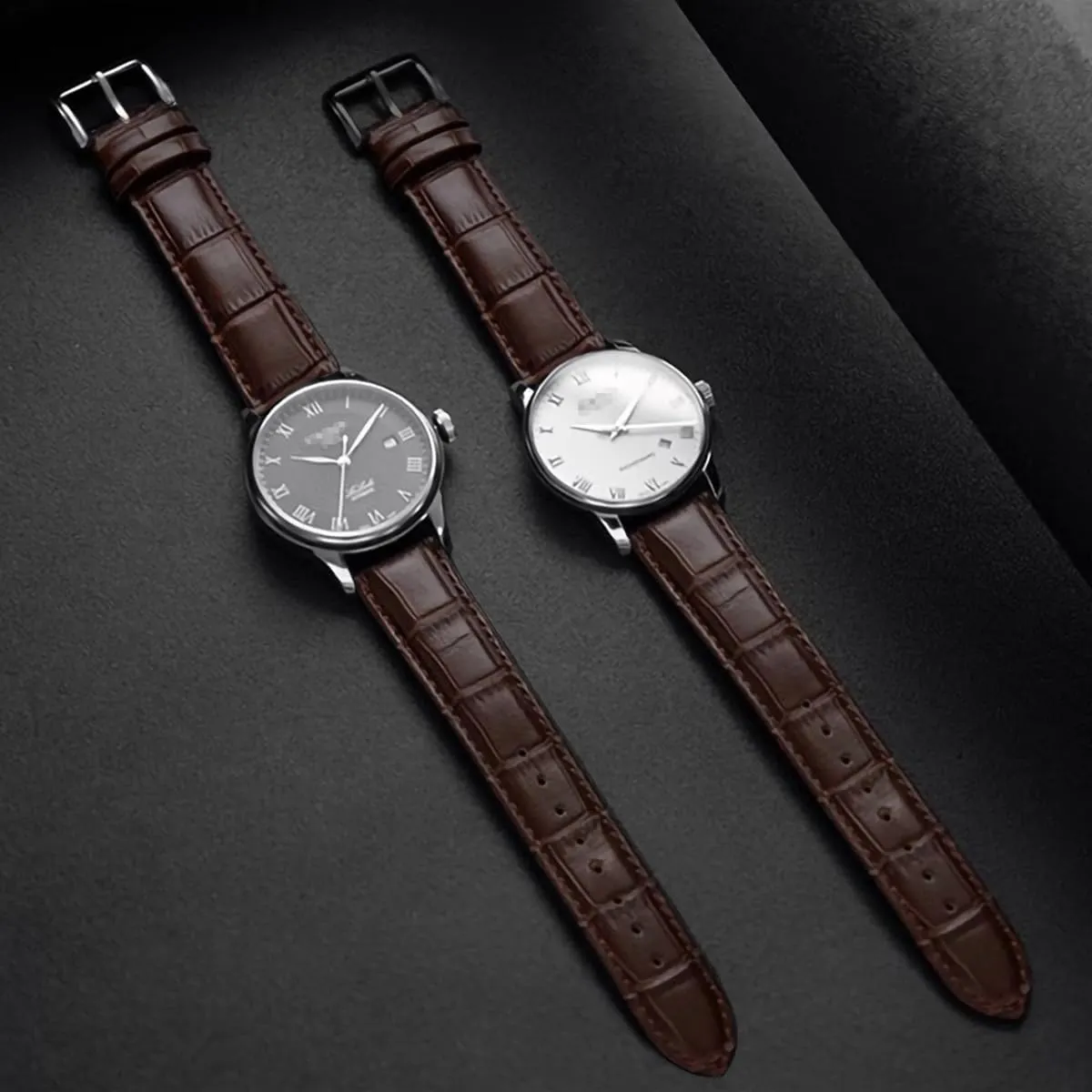 Genuine Leather Alligator Grain Watch Band Women Men Quick Release Bands Vintage Classic Wristbands Replacement Strap for 18mm 19mm 20mm 21mm 22mm 24mm