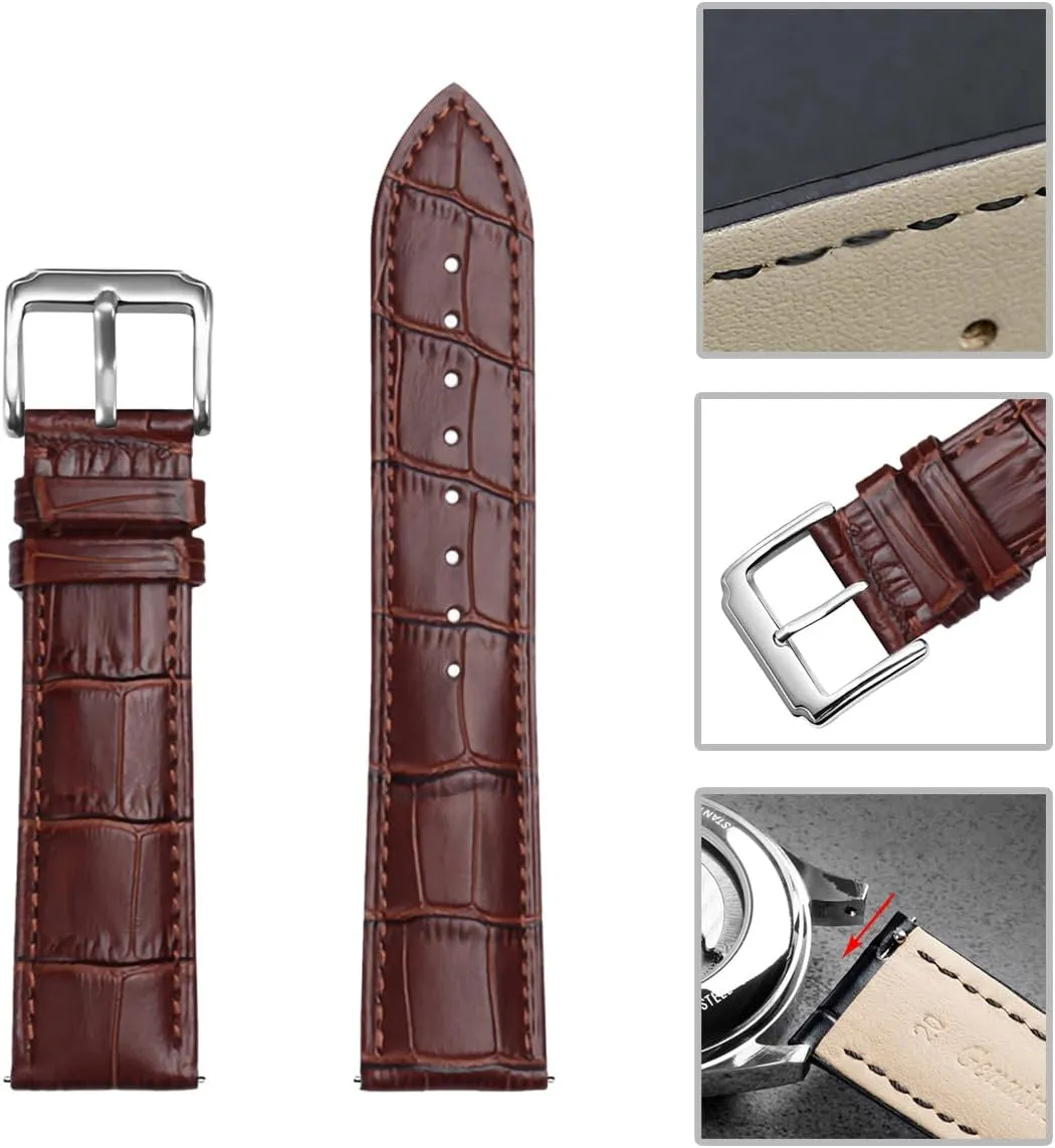 Genuine Leather Alligator Grain Watch Band Women Men Quick Release Bands Vintage Classic Wristbands Replacement Strap for 18mm 19mm 20mm 21mm 22mm 24mm