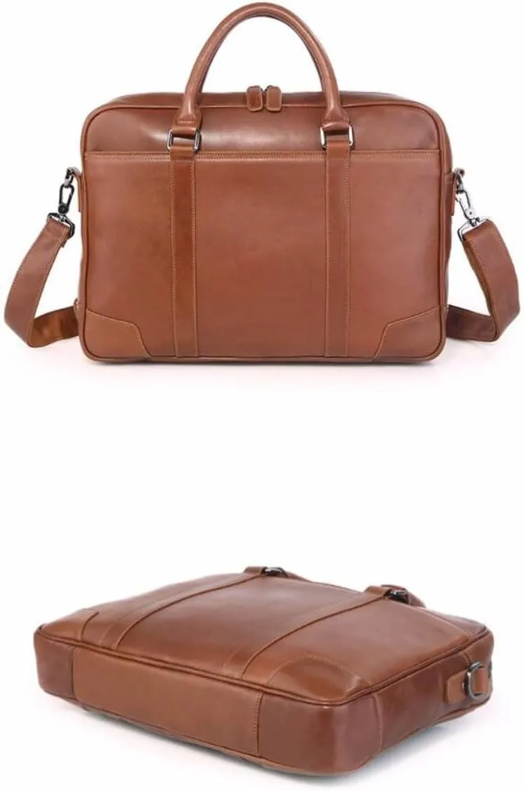 Genuine Leather Laptop Bags Business Briefcases Mens Handbags Crossbody Bags Messenger Shoulder Bags 16.5Inch