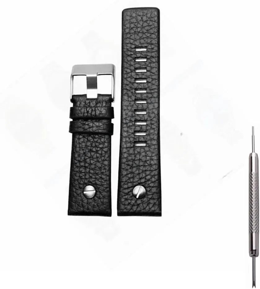 Genuine Leather Replacement Straps Compatible for Men's 24mm 26mm 28mm Spring Bar Diesel Leather Watch Band Strap with Stainless Steel Buckle