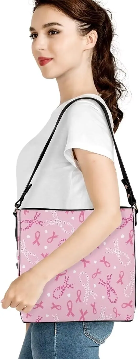 GIFTPUZZ Bucket Tote Bag Bucket Bags for Women Trendy Purses for Women Breast Cancer Gifts for Woman Pink Ribbons