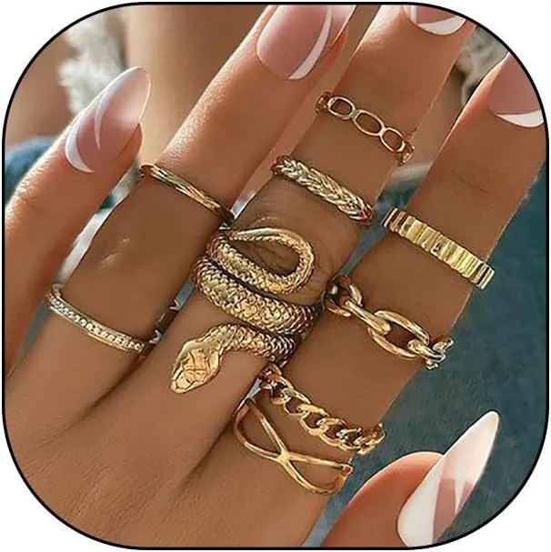 GIGB PBDK Thick Knuckle Stacking Rings Set for Women 14k Gold Vintage Snake Knot Finger Statement Ring Sets Mid Rings for Teen Girls Stackable Rings Jewelry Gift