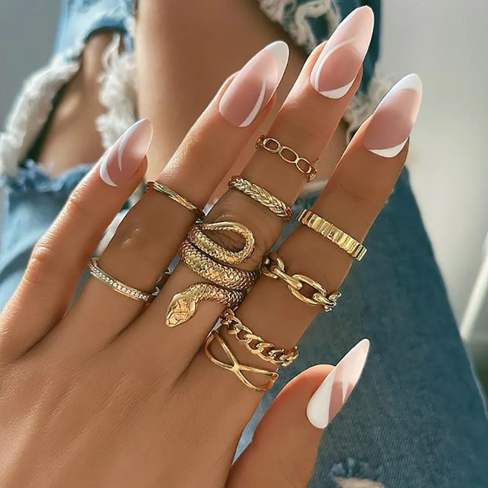 GIGB PBDK Thick Knuckle Stacking Rings Set for Women 14k Gold Vintage Snake Knot Finger Statement Ring Sets Mid Rings for Teen Girls Stackable Rings Jewelry Gift