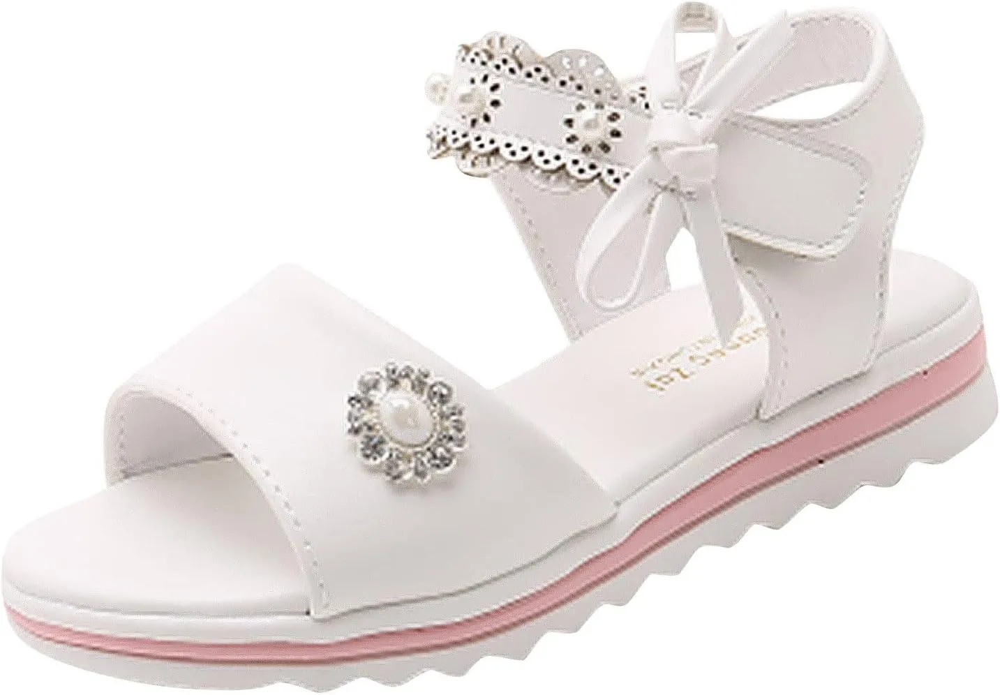 Girls Sandals Open Toe Cute Flat Dress Sandals Strappy Summer Outdoor Beach Shoes Toddler/Little (White, 3 Big Kids)