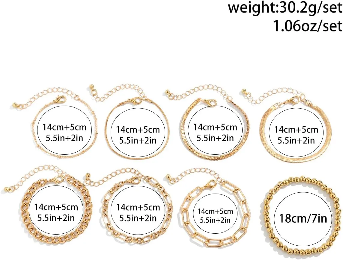Gold Beaded Bracelets for Women 14K Gold Plated Beaded Chain Bracelet Set Stackable Adjustable Gold Bracelet Jewelry Present