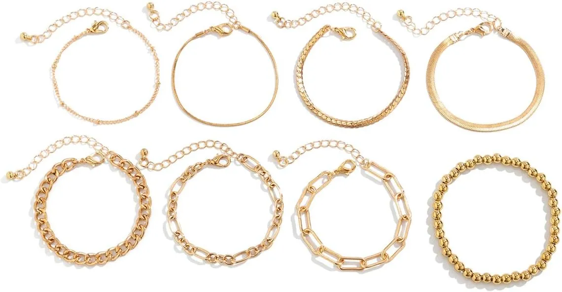 Gold Beaded Bracelets for Women 14K Gold Plated Beaded Chain Bracelet Set Stackable Adjustable Gold Bracelet Jewelry Present